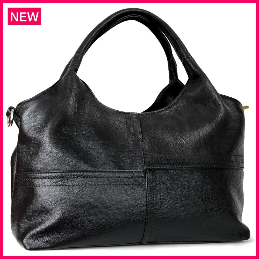 Vegan Leather Tote Hobo Bag With Detachable Strap, 13.5"